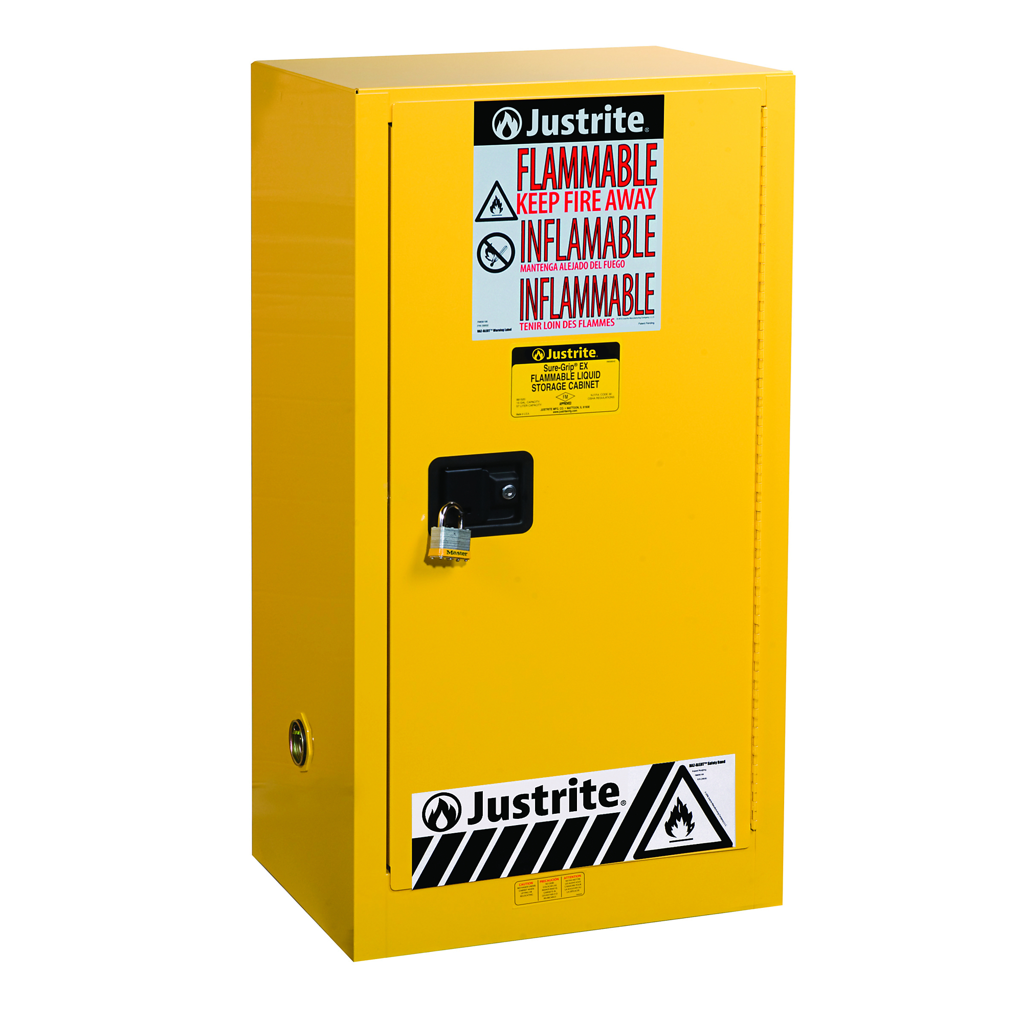 Justrite Sure-Grip EX Compac Flammable Cabinet — 15 Gallon, 1 Shelf, 1 Self-Close Door, Yellow, Model# 891520